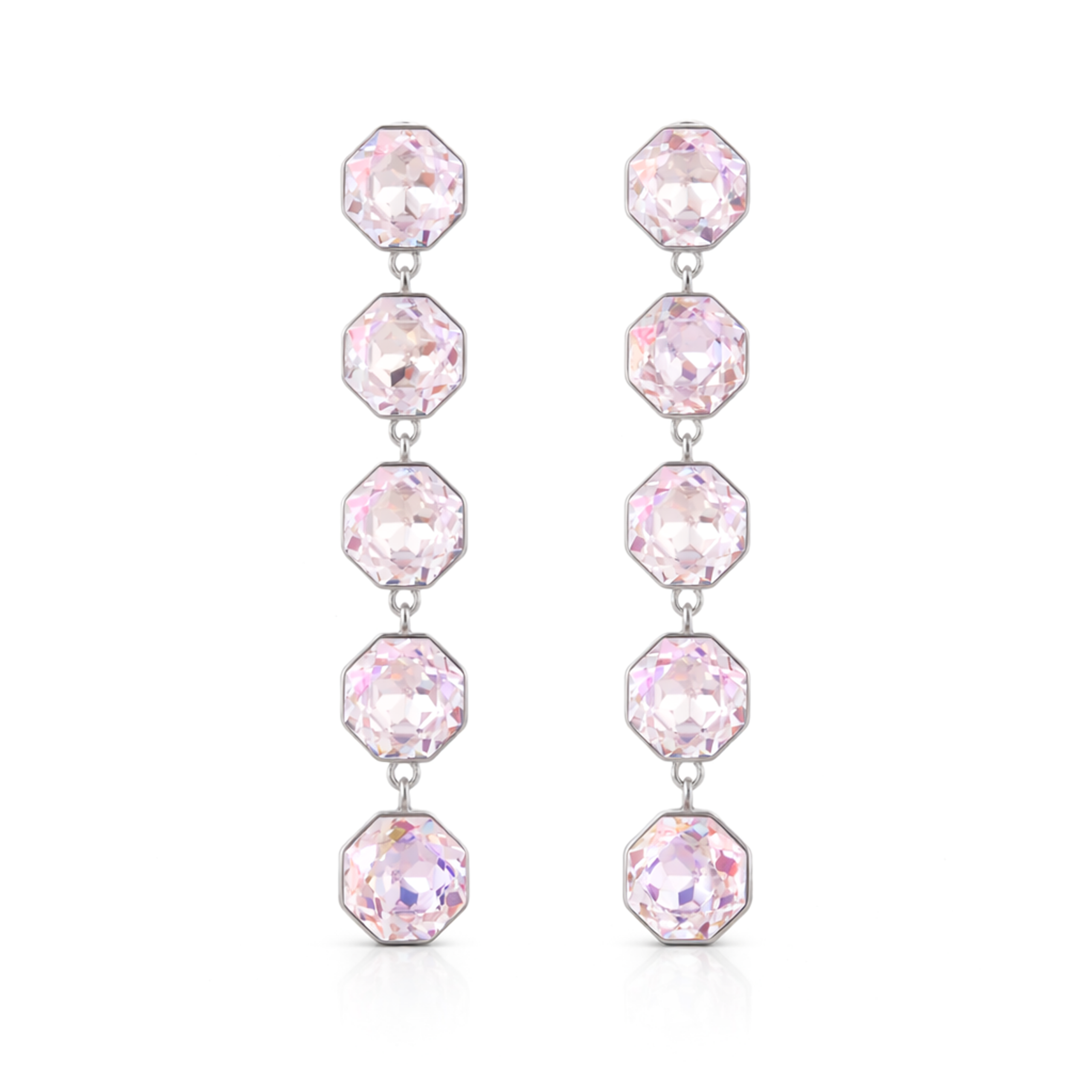 Octagonal Tennis Drop Earrings - Rose pink
