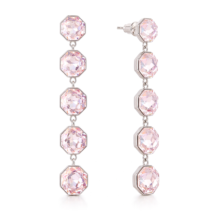 Octagonal Tennis Drop Earrings - Rose pink