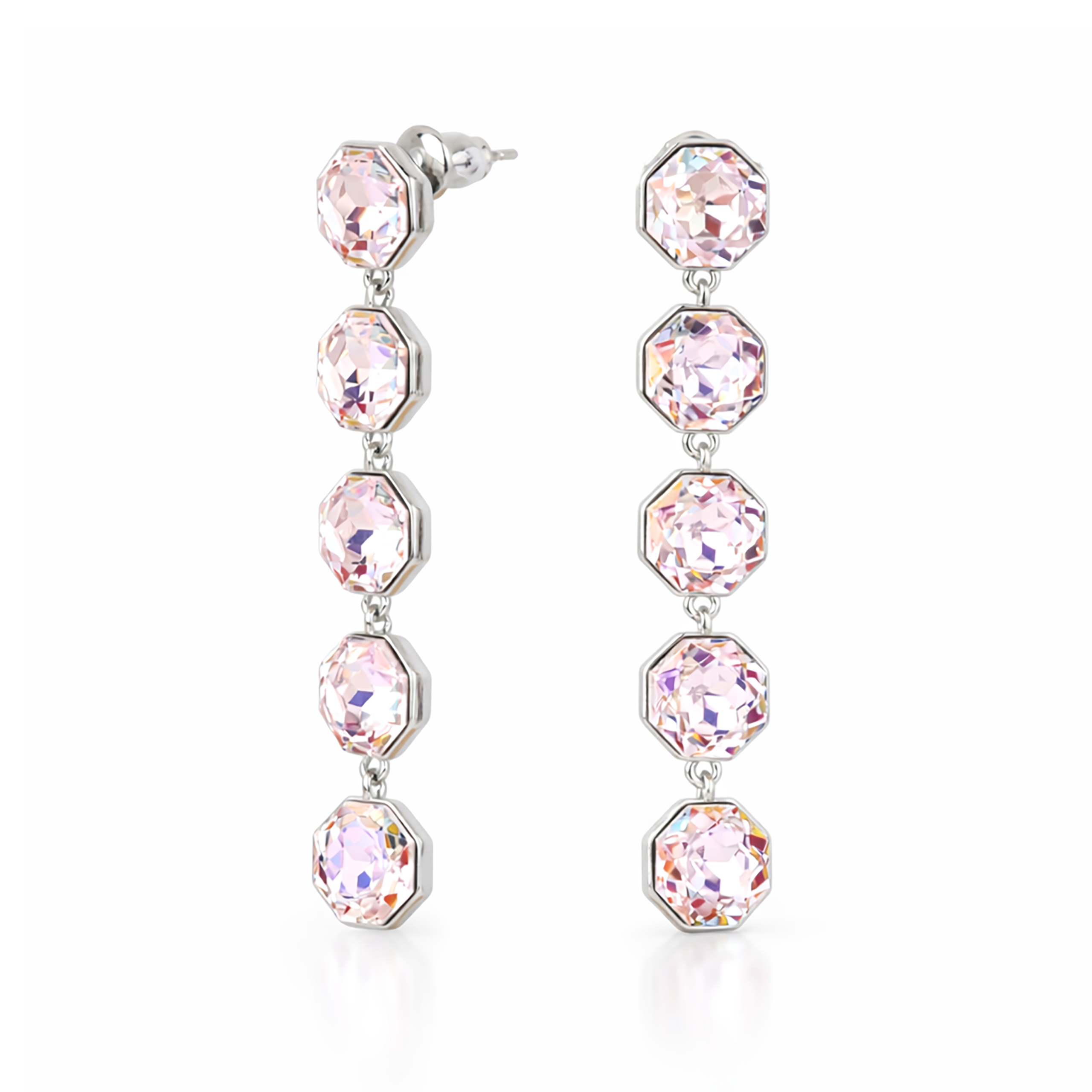 Octagonal Tennis Drop Earrings - Rose pink