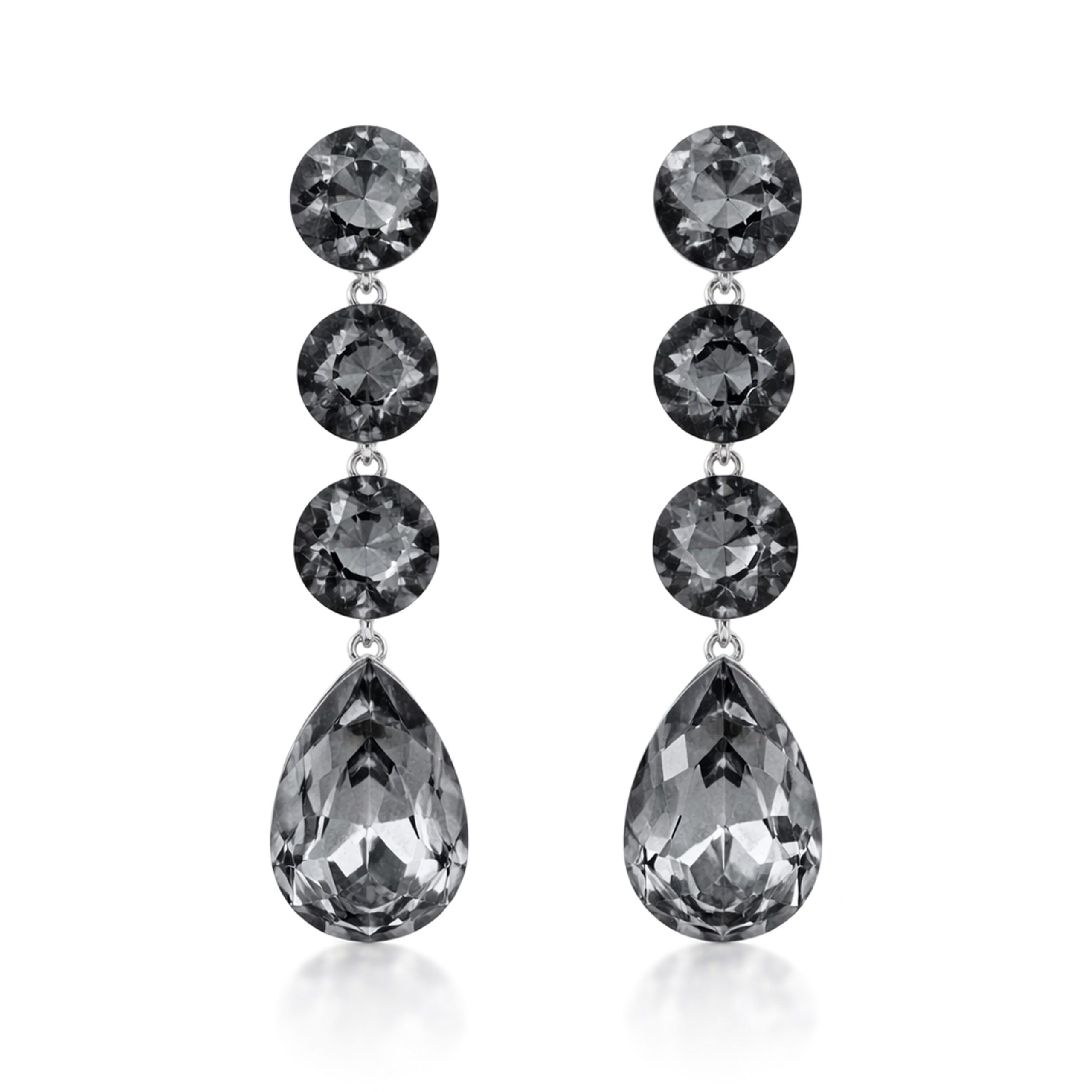 Tennis Drop Earrings with Pear Finale - Black