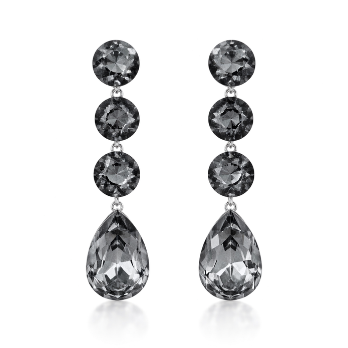 Tennis Drop Earrings with Pear Finale - Black