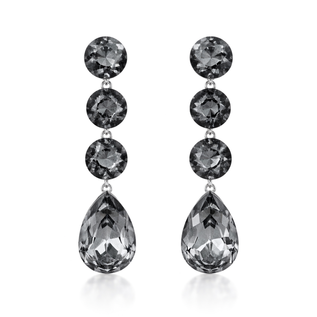 Tennis Drop Earrings with Pear Finale - Black
