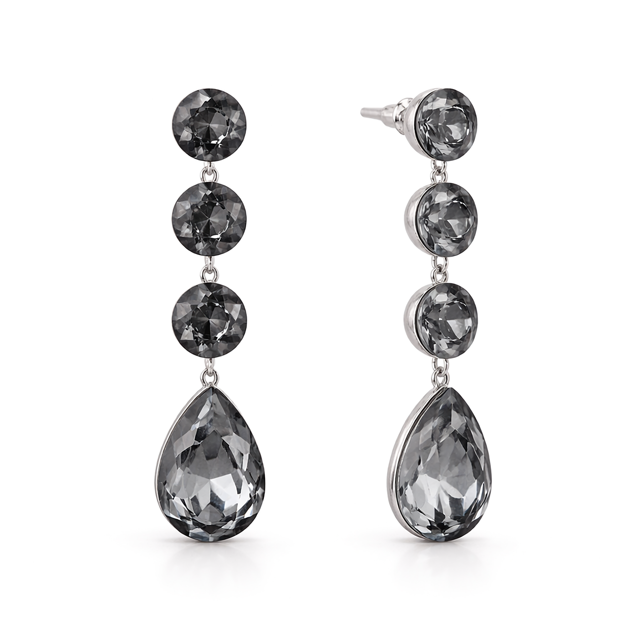 Tennis Drop Earrings with Pear Finale - Black