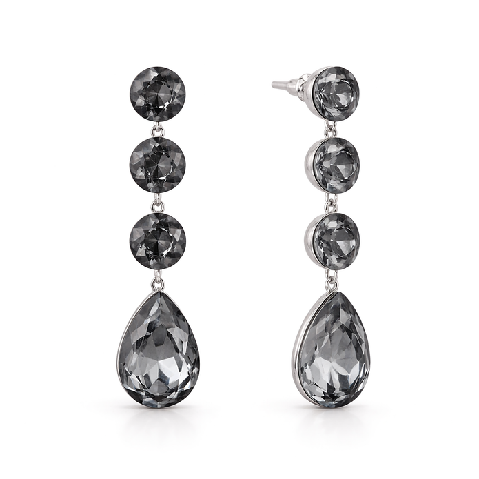 Tennis Drop Earrings with Pear Finale - Black