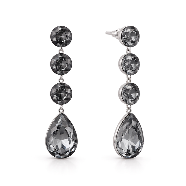 Tennis Drop Earrings with Pear Finale - Black