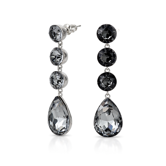 Tennis Drop Earrings with Pear Finale - Black