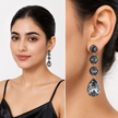 Tennis Drop Earrings with Pear Finale - Black