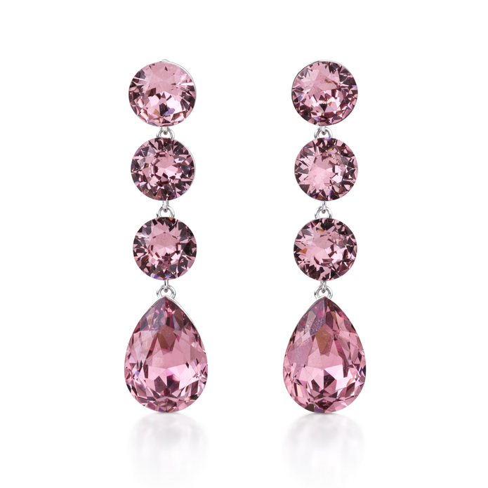 Tennis Drop Earrings with Pear Finale - Rose pink
