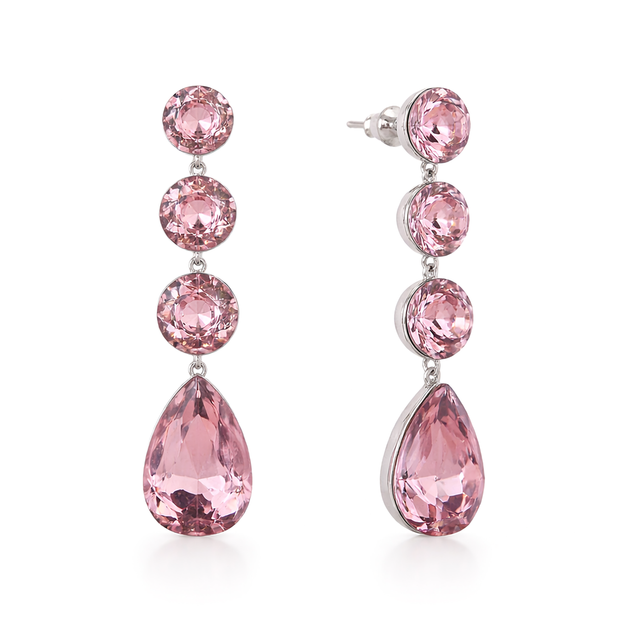 Tennis Drop Earrings with Pear Finale - Rose pink