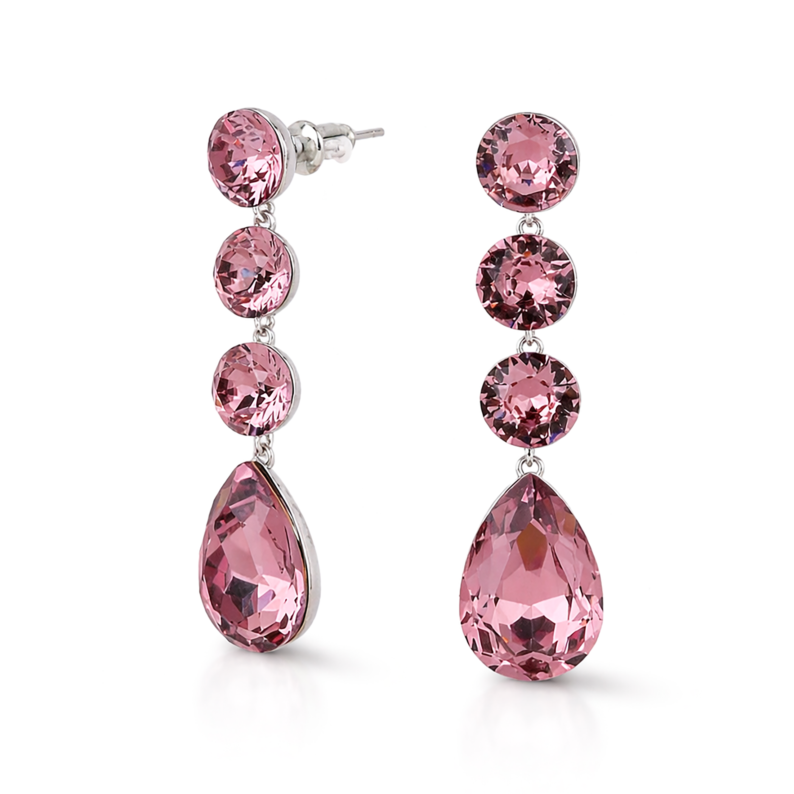 Tennis Drop Earrings with Pear Finale - Rose pink