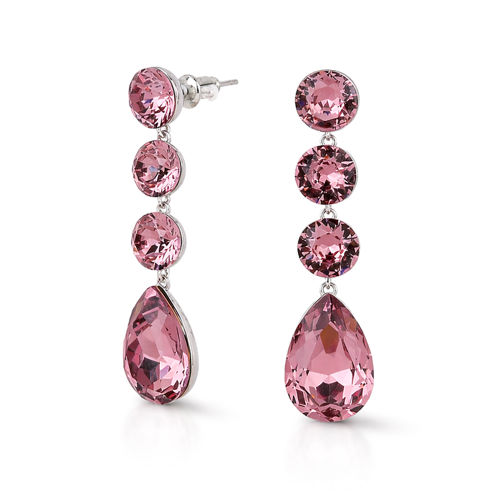 Tennis Drop Earrings with Pear Finale - Rose pink
