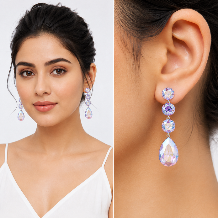 Tennis Drop Earrings with Pear Finale - Aurora