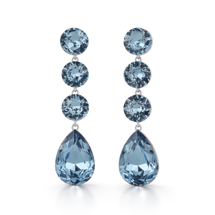 Tennis Drop Earrings with Pear Finale - Aqua Blue