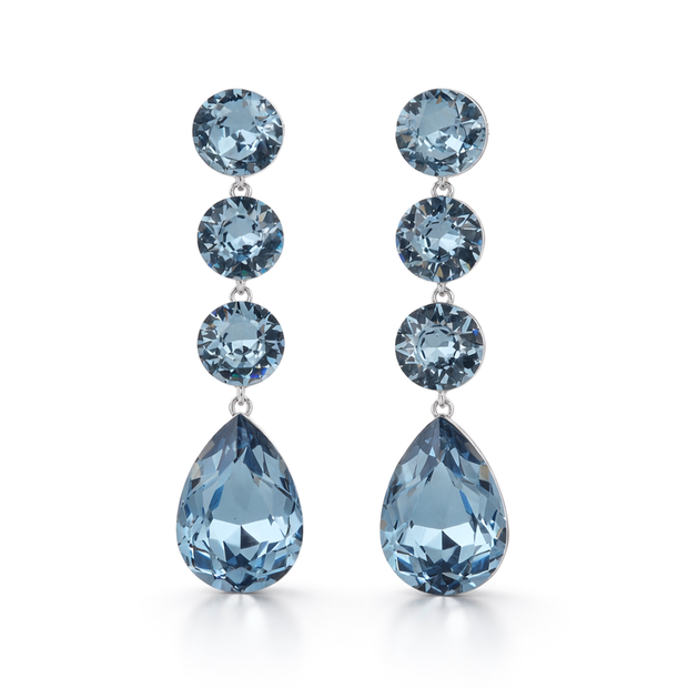 Tennis Drop Earrings with Pear Finale - Aqua Blue