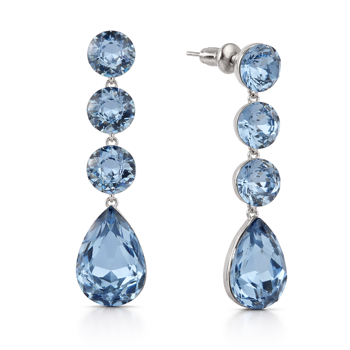 Tennis Drop Earrings with Pear Finale - Aqua Blue