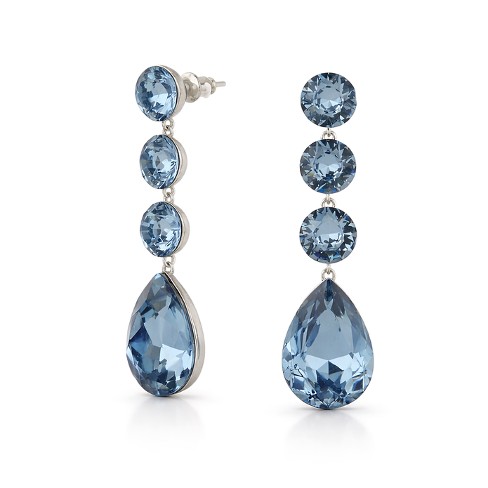Tennis Drop Earrings with Pear Finale - Aqua Blue
