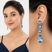 Tennis Drop Earrings with Pear Finale - Aqua Blue