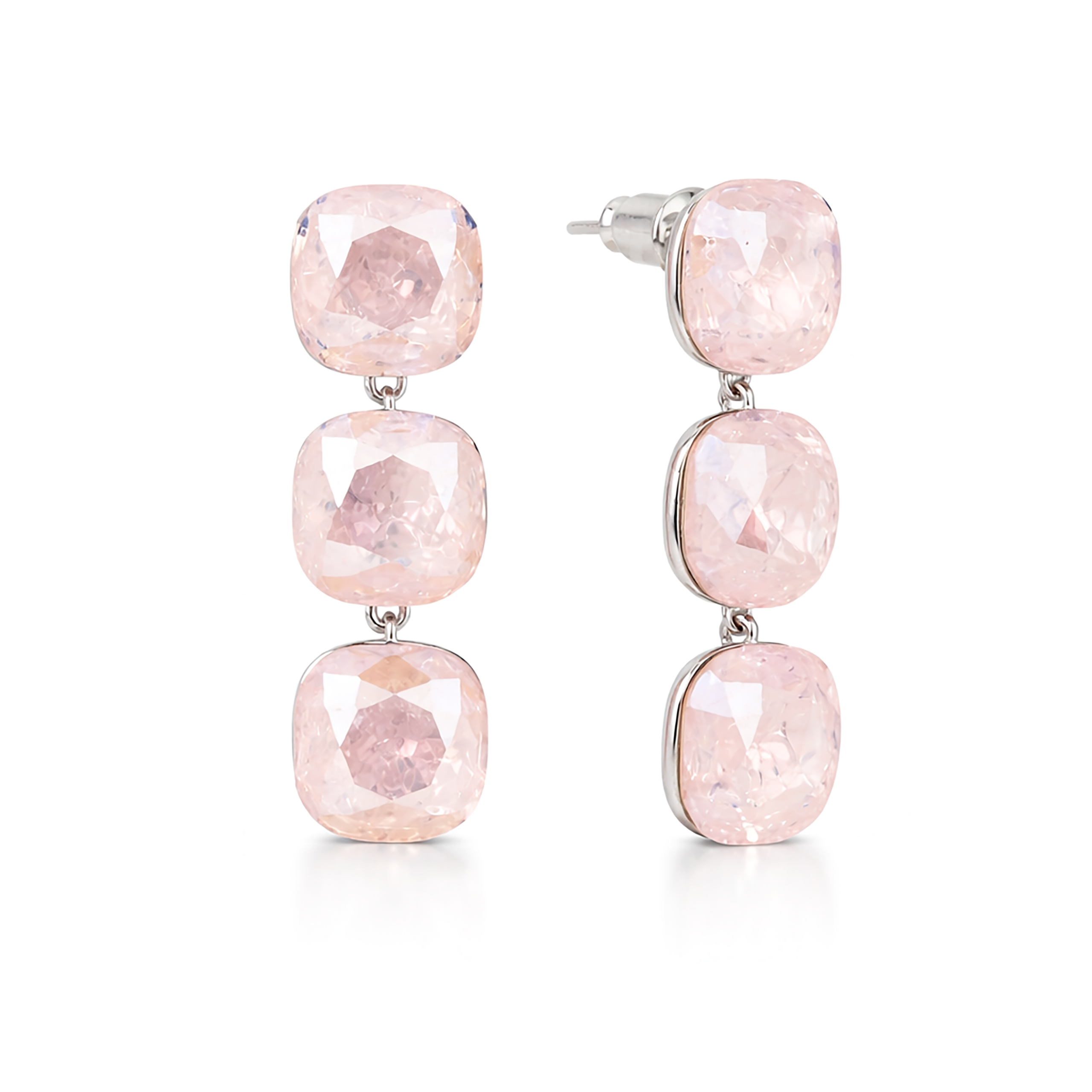 Opal-Effect Cushion Drop Earrings - Rose Quartz