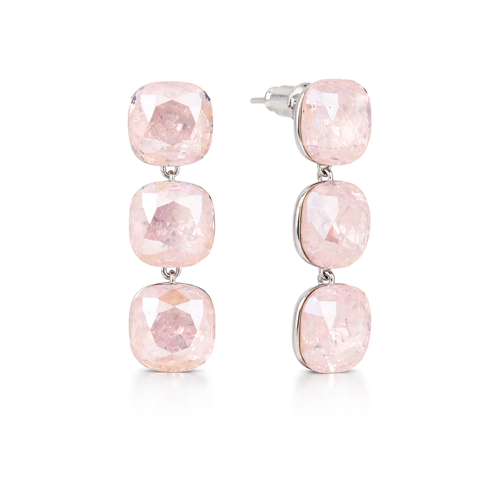 Opal-Effect Cushion Drop Earrings - Rose Quartz