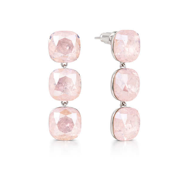 Opal-Effect Cushion Drop Earrings - Rose Quartz