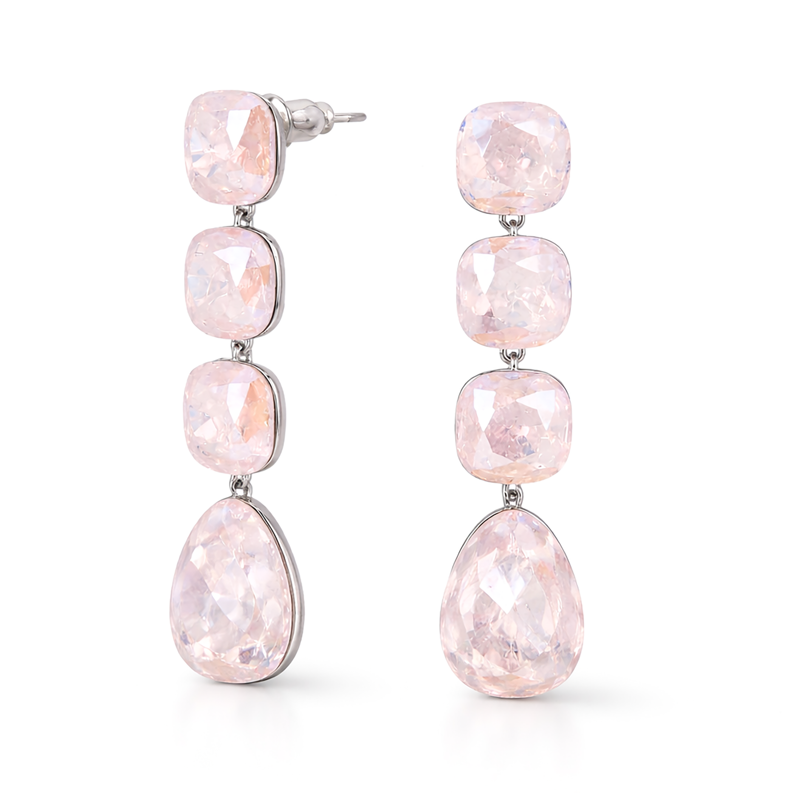 Opal-Effect Cushion Drop Earrings - Rose Quartz