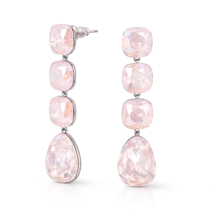Opal-Effect Cushion Drop Earrings - Rose Quartz