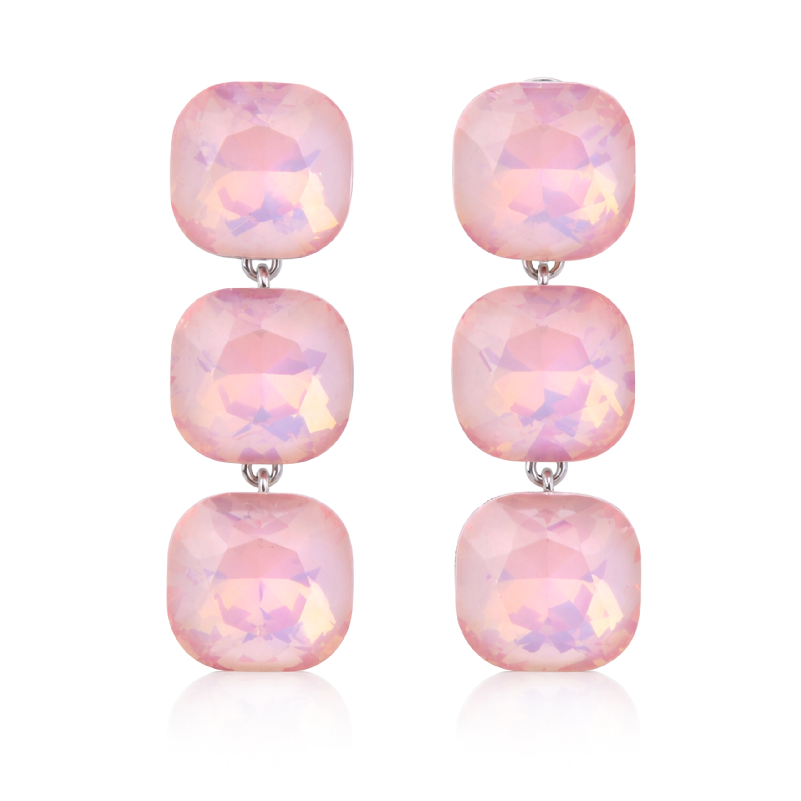 Opal-Effect Cushion Drop Earrings - Rose pink