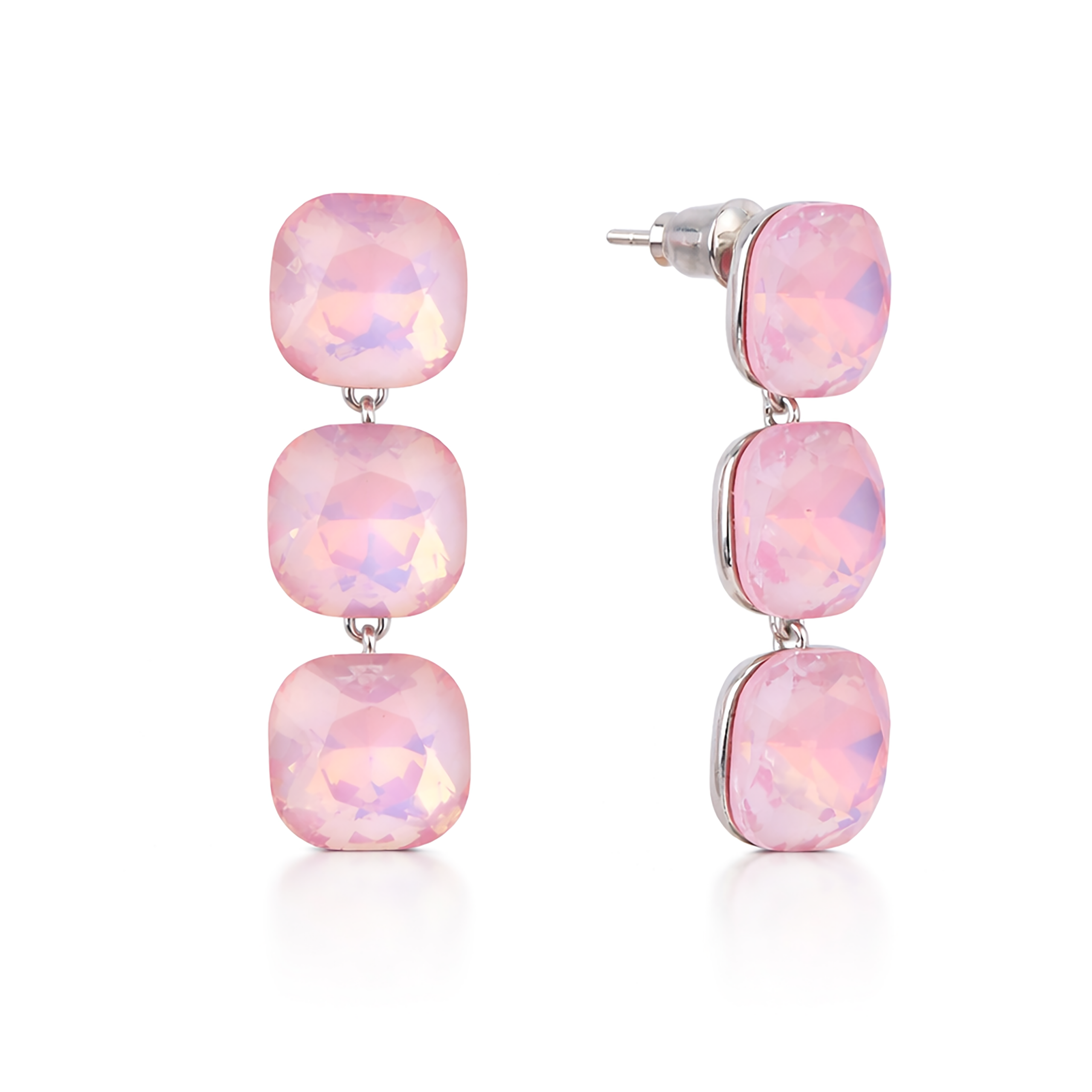 Opal-Effect Cushion Drop Earrings - Rose pink