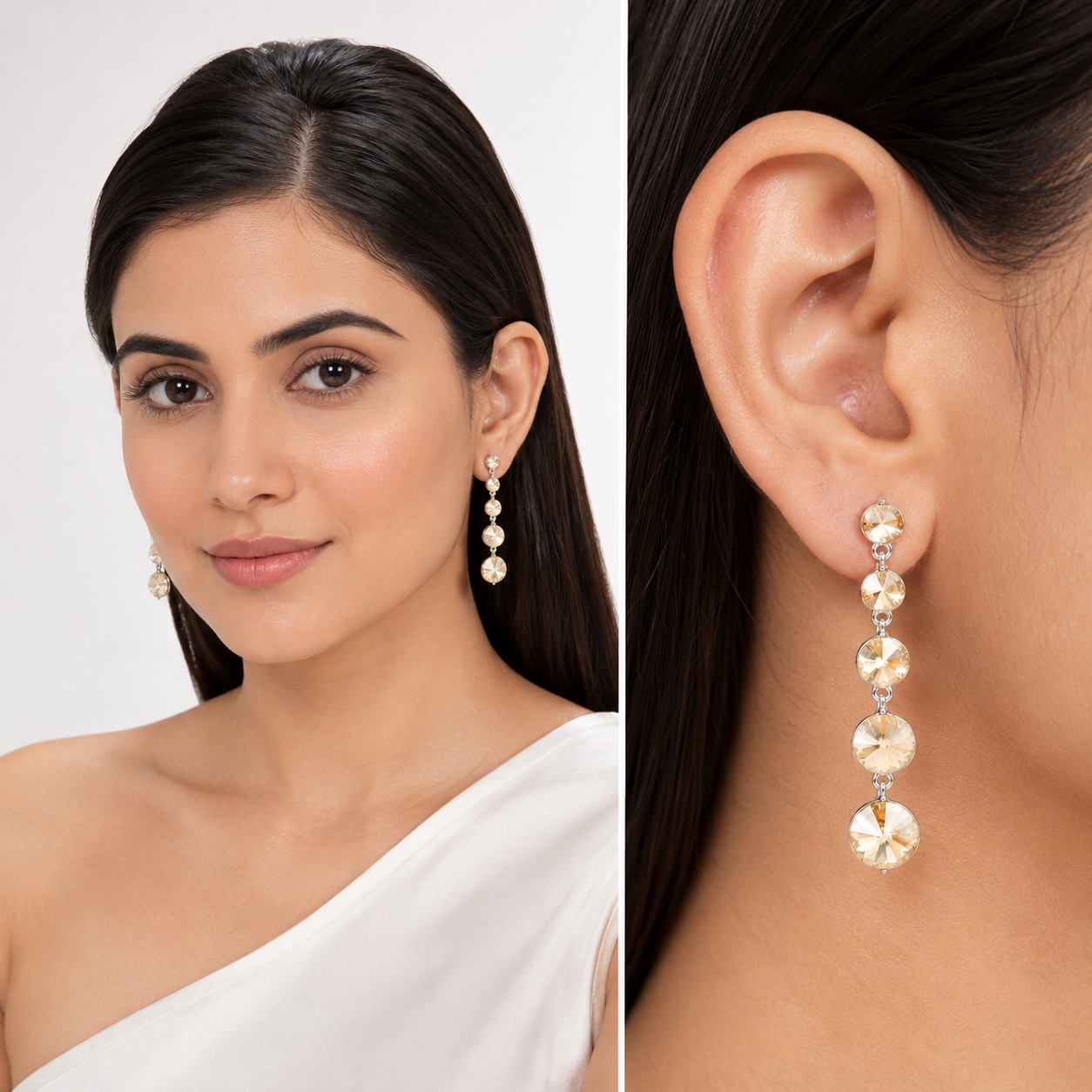 Graduating Rivoli Drop Earrings - Citrine
