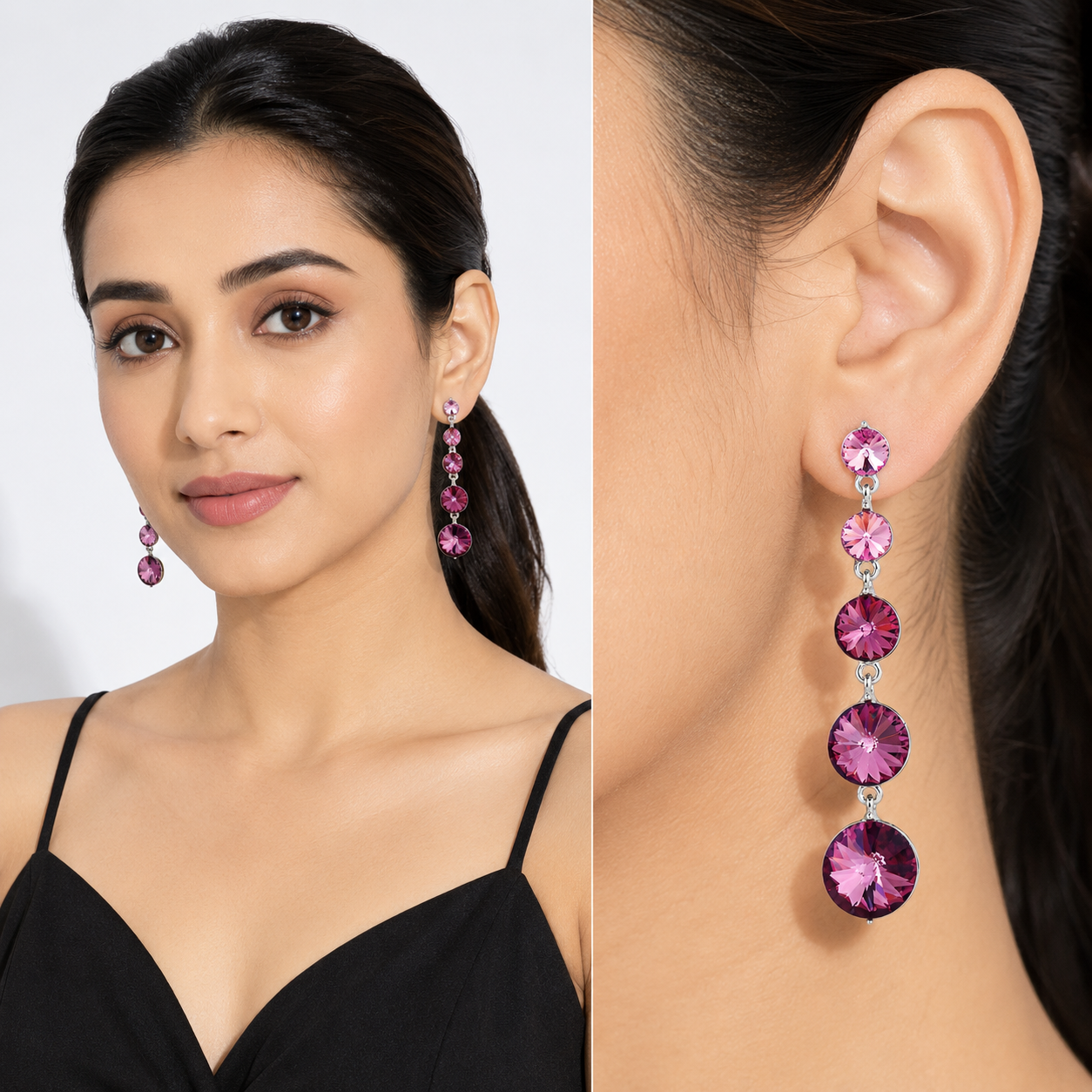 Graduating Rivoli Drop Earrings - Plum