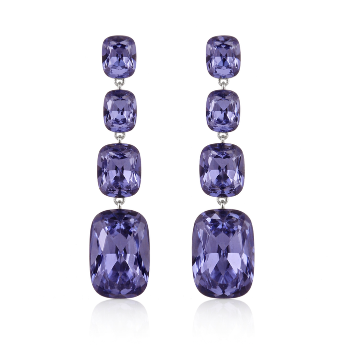 Three-Stone Cushion Drop Earrings - Amethyst