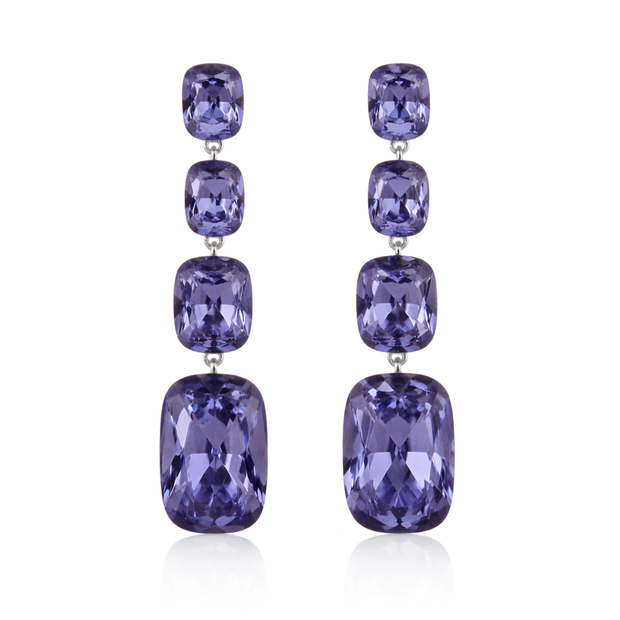 Three-Stone Cushion Drop Earrings - Amethyst