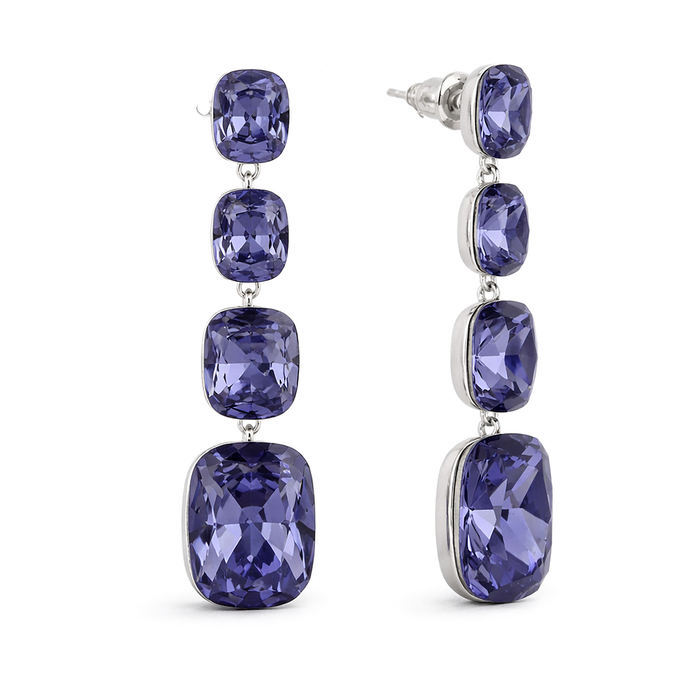 Three-Stone Cushion Drop Earrings - Amethyst