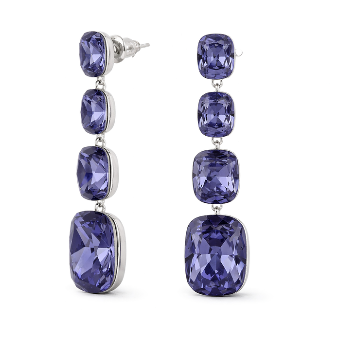 Three-Stone Cushion Drop Earrings - Amethyst