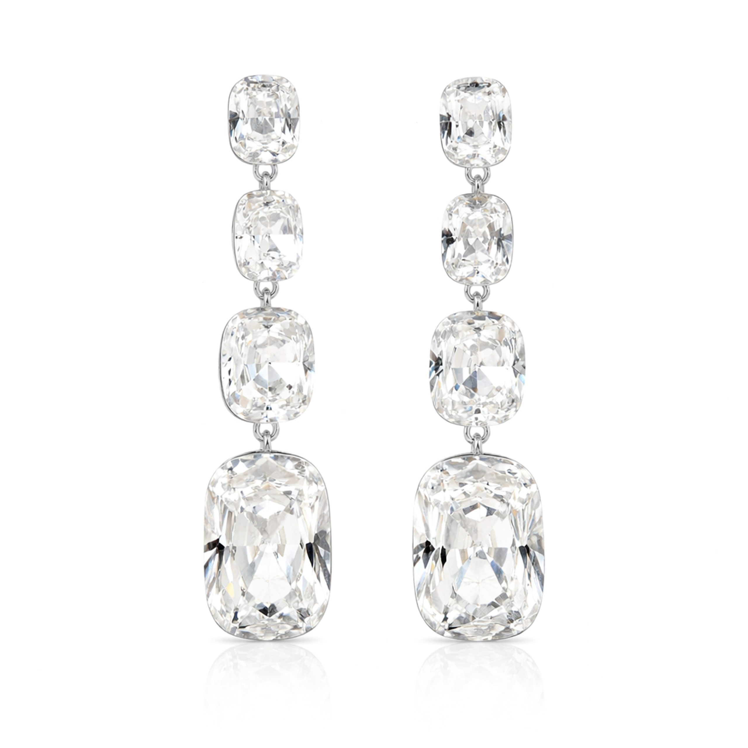 Three-Stone Cushion Drop Earrings - Clear