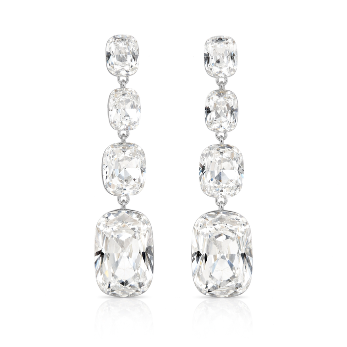 Three-Stone Cushion Drop Earrings - Clear