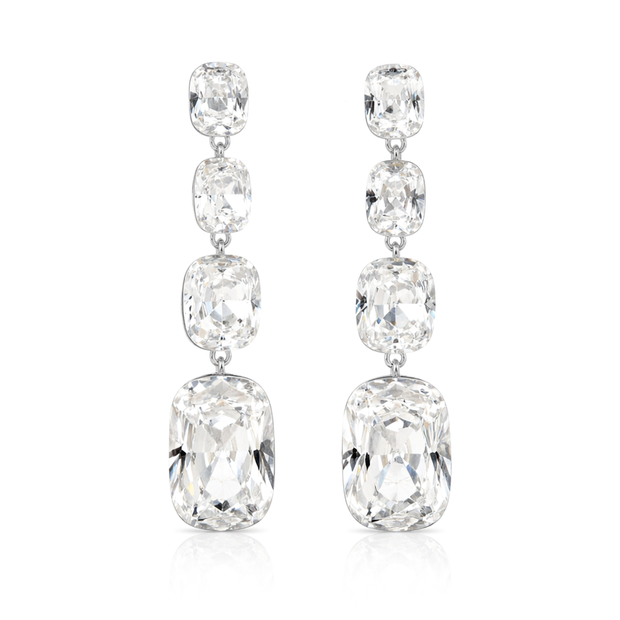 Three-Stone Cushion Drop Earrings - Clear