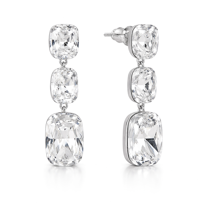 Three-Stone Cushion Drop Earrings - Clear