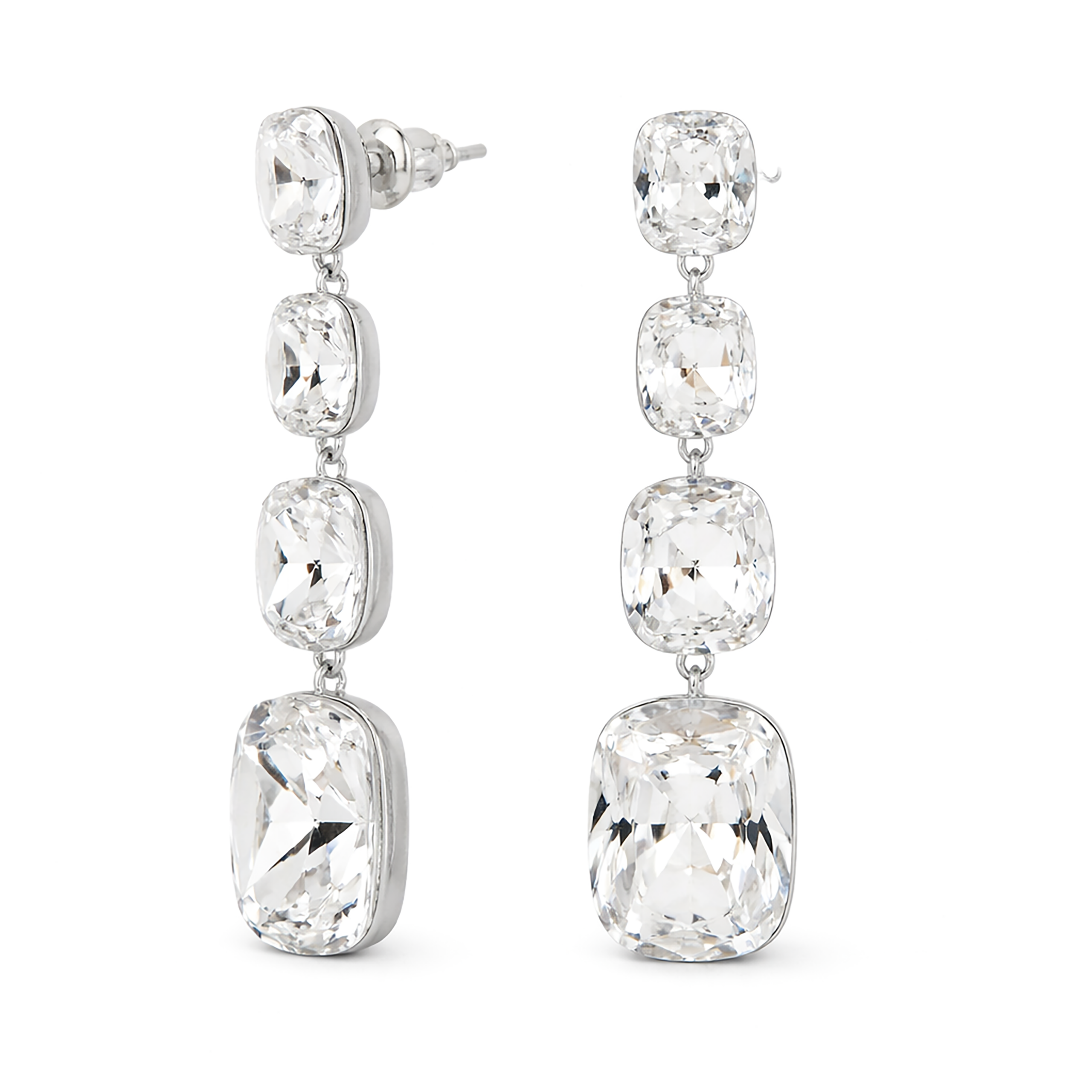 Three-Stone Cushion Drop Earrings - Clear