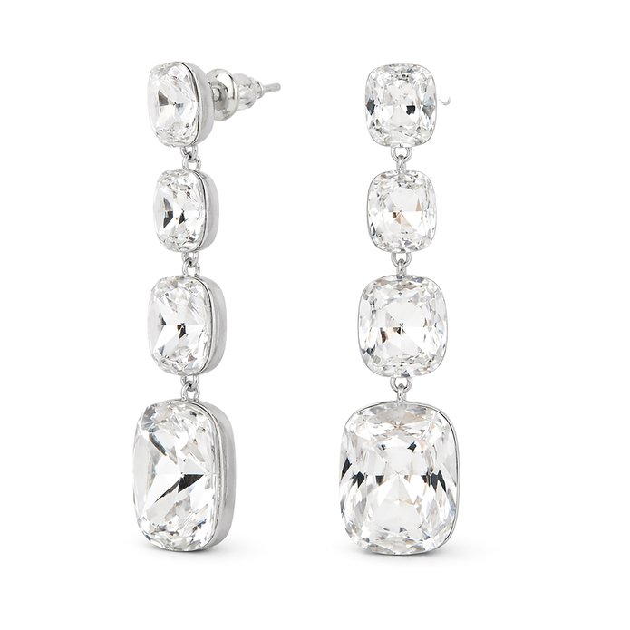 Three-Stone Cushion Drop Earrings - Clear