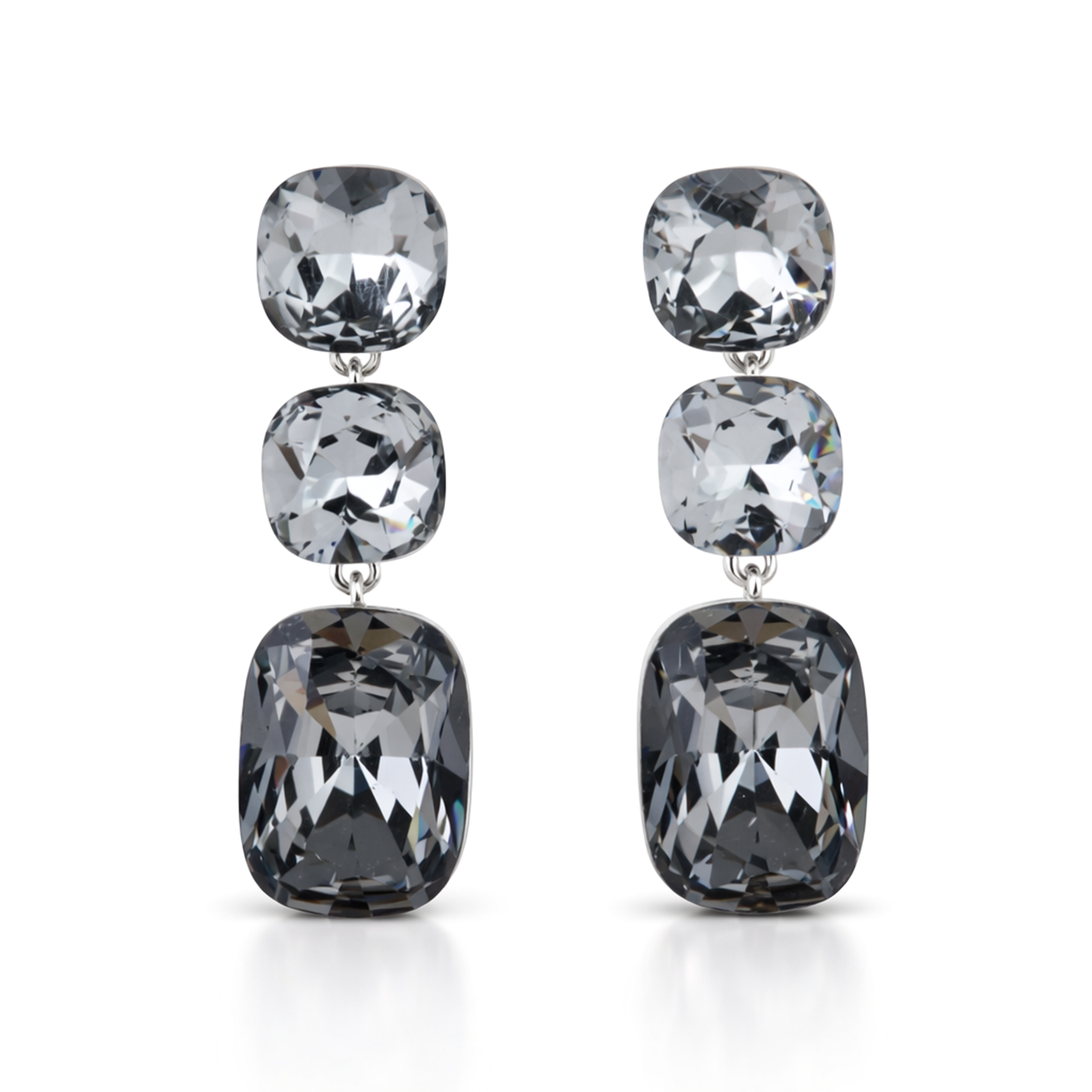 Three-Stone Cushion Drop Earrings - Black