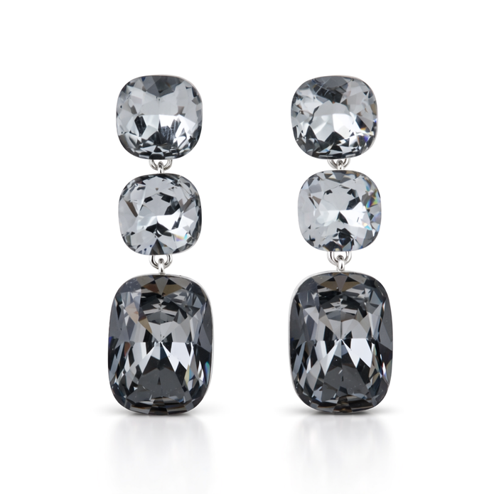 Three-Stone Cushion Drop Earrings - Black