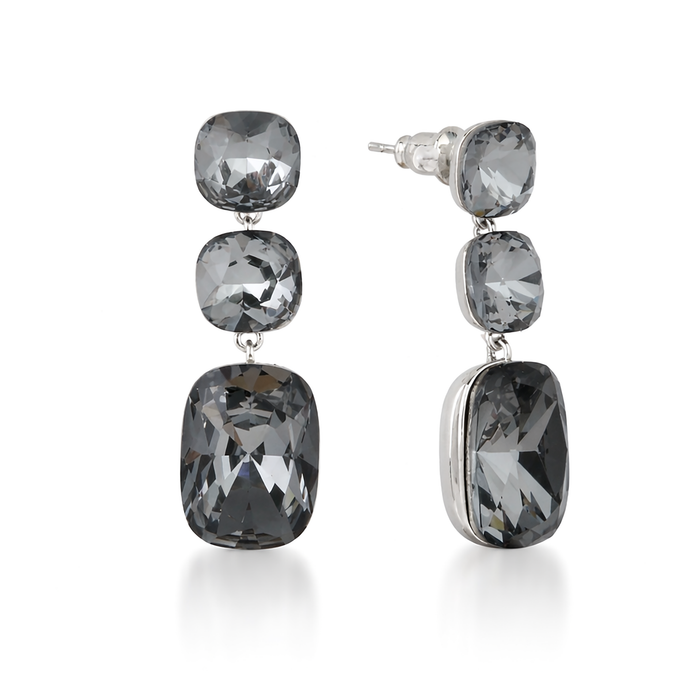 Three-Stone Cushion Drop Earrings - Black
