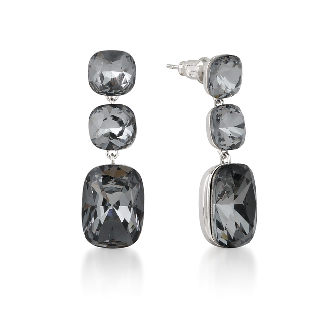 Three-Stone Cushion Drop Earrings - Black