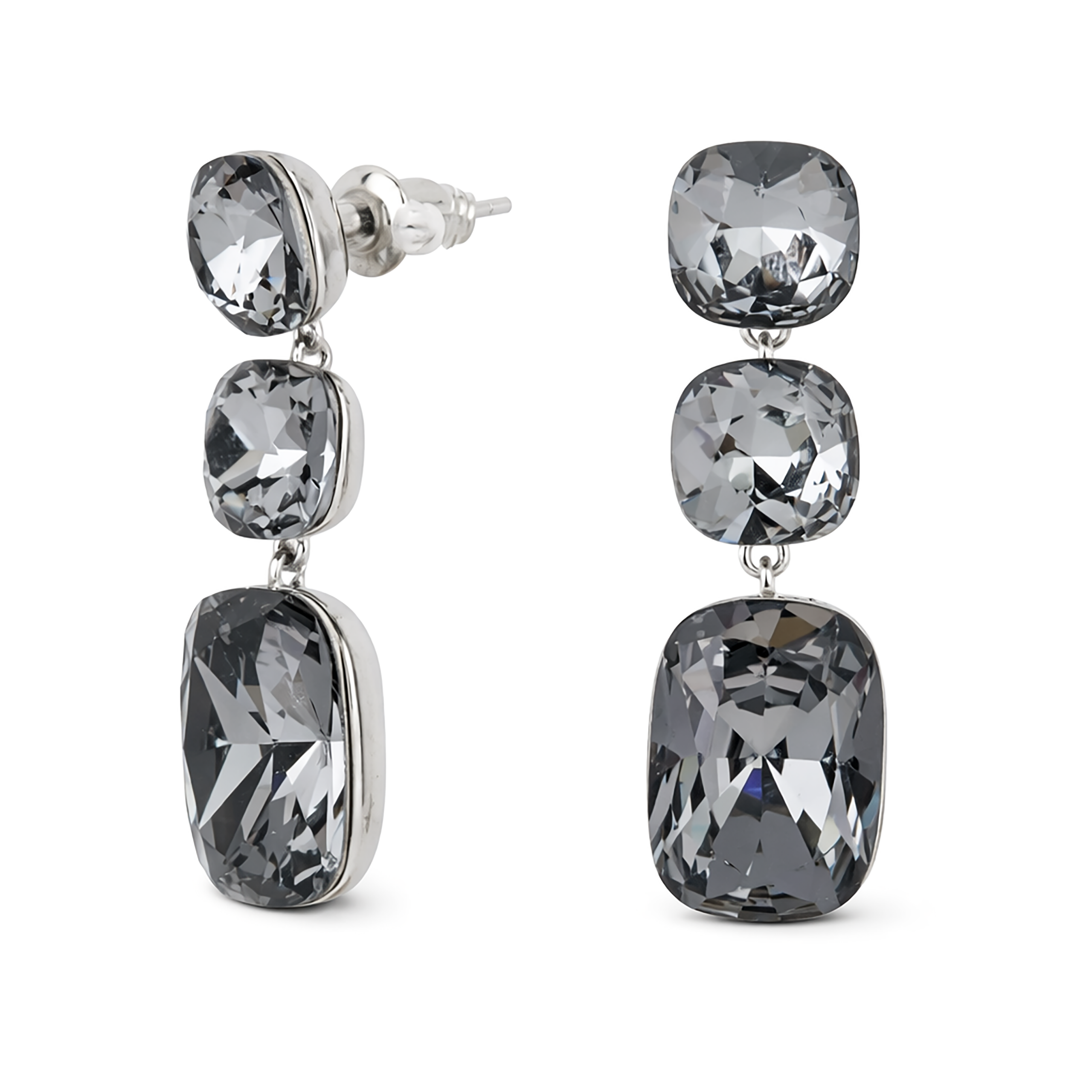 Three-Stone Cushion Drop Earrings - Black