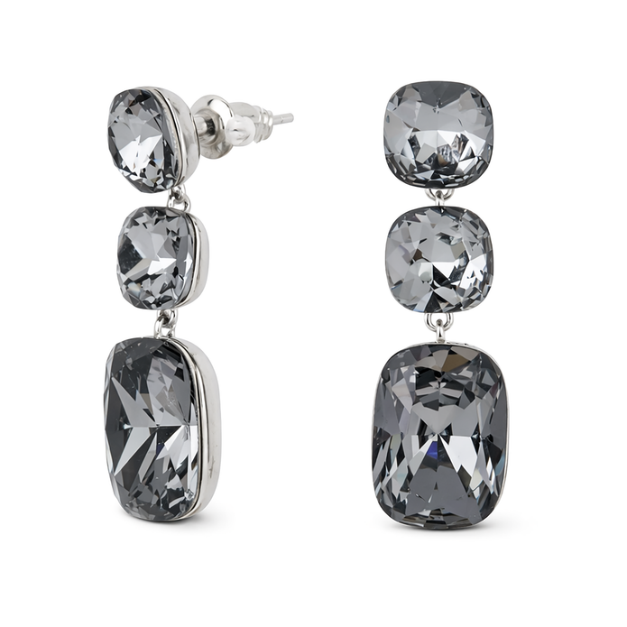 Three-Stone Cushion Drop Earrings - Black