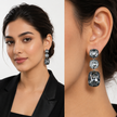 Three-Stone Cushion Drop Earrings - Black