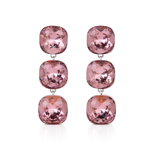 Rose pink Three-Stone Cushion Drop Earrings