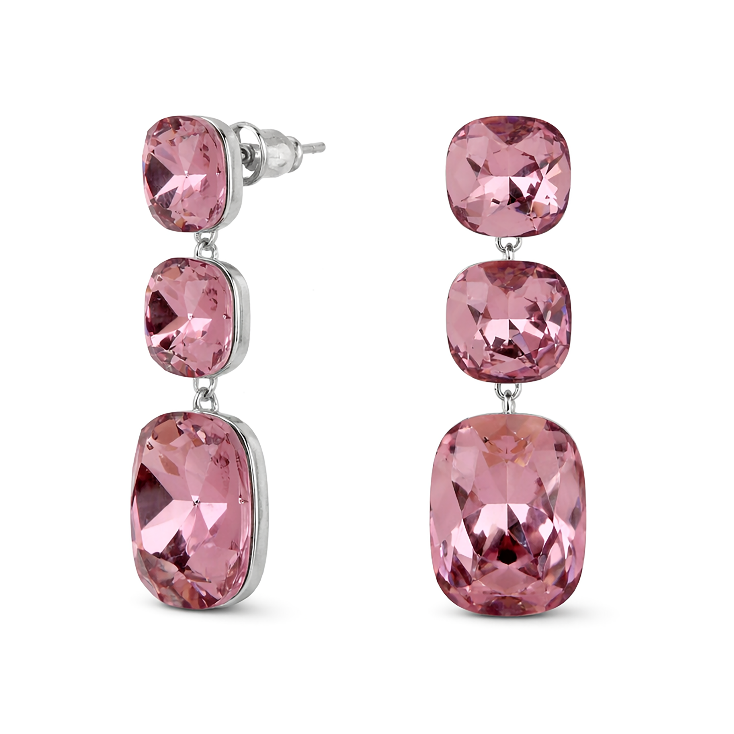 Rose pink Three-Stone Cushion Drop Earrings