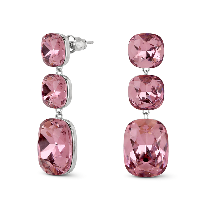 Rose pink Three-Stone Cushion Drop Earrings